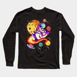 Astronaut Riding Rocket Spaceman Outer Space Planets Long Sleeve T-Shirt